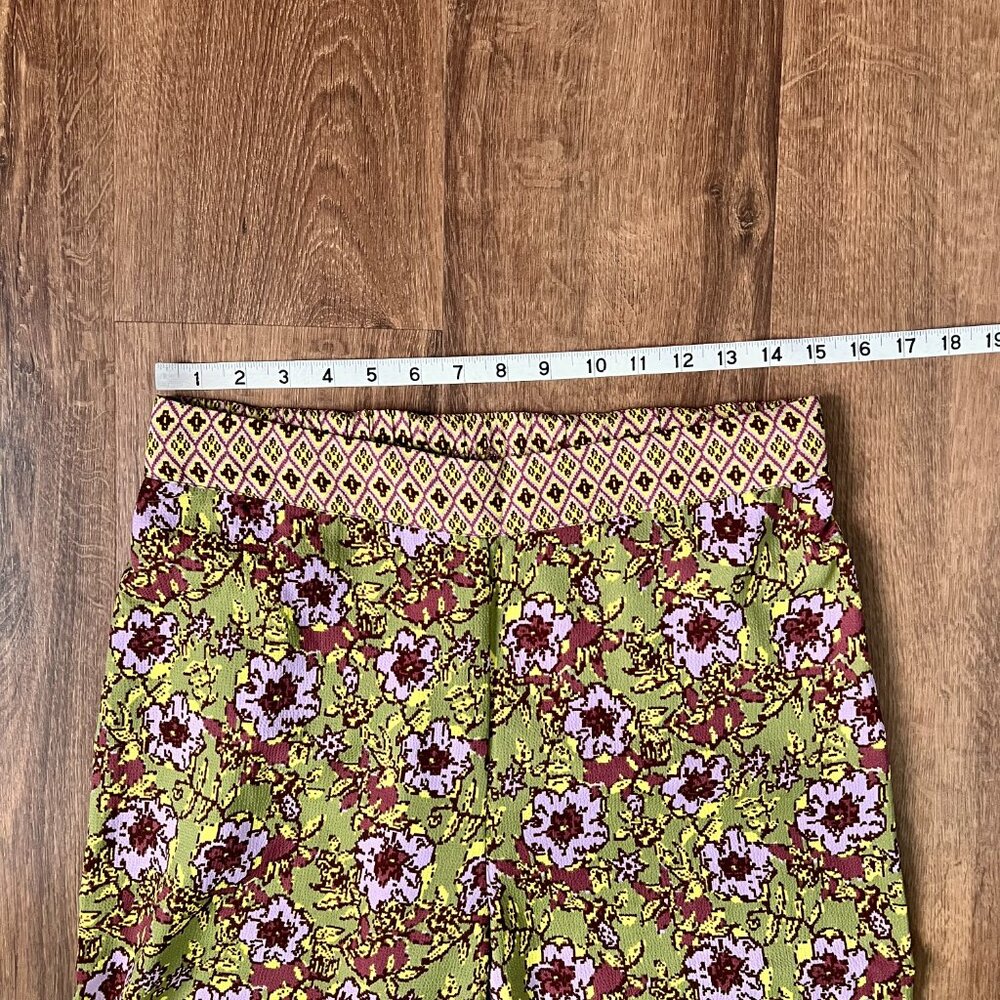 Cupcakes & Cashmere Green Purple Print Palazzo Wild Leg Pants Sz M - Picture 5 of 10